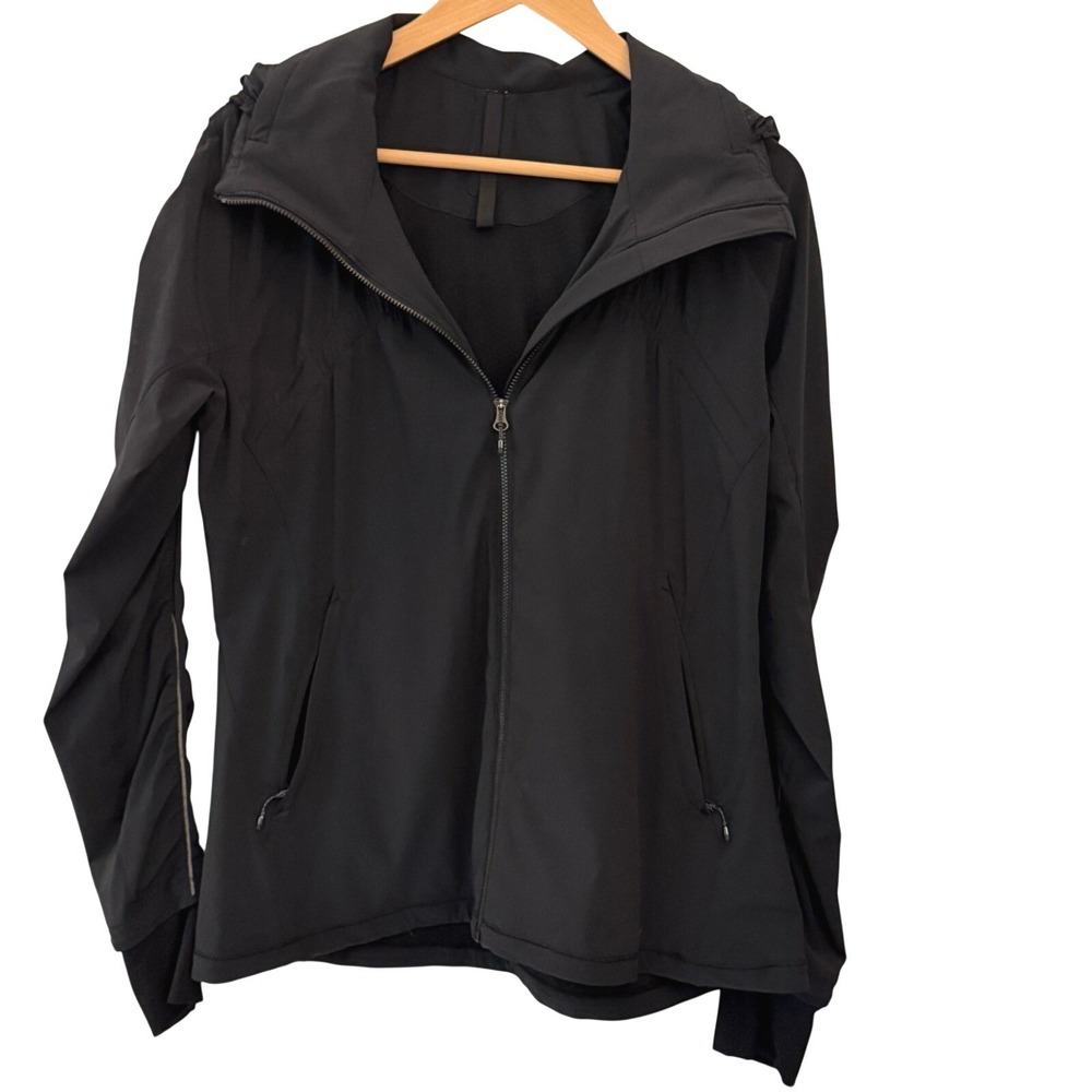 Lululemon Hooded Jacket Womens 6 Black Fair Full Zip Thumbholes Lightweight